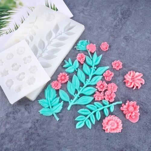 Handmade Large Rose Flower Lily Leaves Floral Theme UV Resin Silicone Mold Epoxy Resin Casting Mould Jewelry Making Tool
