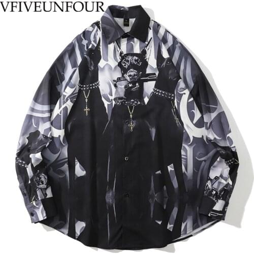 VFIVE UNFOUR Streetwear Shirts Hip Hop Print Shirt Fashion Harajuku Punk Rock Casual Loose Long Sleeve Blouse Button Shirts Tops