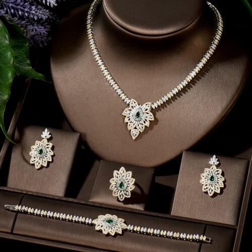 HIBRIDE Gorgeous 2 Tones Flower Shape Cubic Zirconia Jewelry Set Africa Style for Bridesmaid Dinner Dress Jewelry N-1500