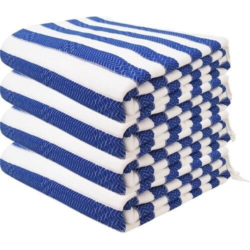 Wellstil 100 Cotton 4 PCs Peştamal Beach Towel Set Gocek Blue