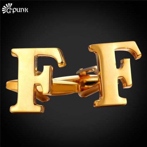 Cufflinks for mens Shirts wedding gift Alphabet Initial Letter F Gold/ color Jewelry French Nail Trendy C2036G
