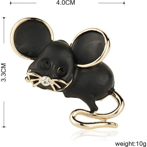 Blucome Cute Black Mouse Brooch Gold Color Alloy Animal Brooches For Scarf Sweater Corsage Accessories Lady Kids Jewelry Pins Up