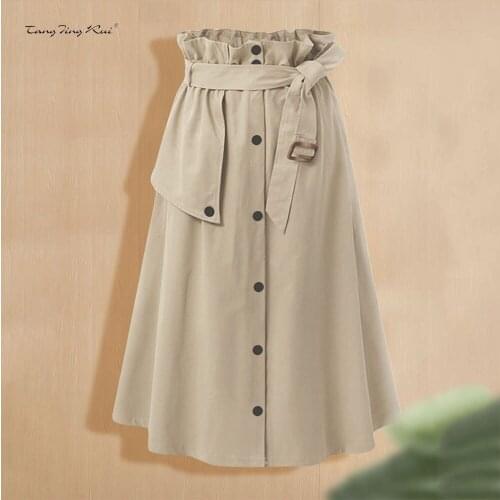 2020 summer foreign trade womens temperament casual collage single-breasted mid-length high waist skirt