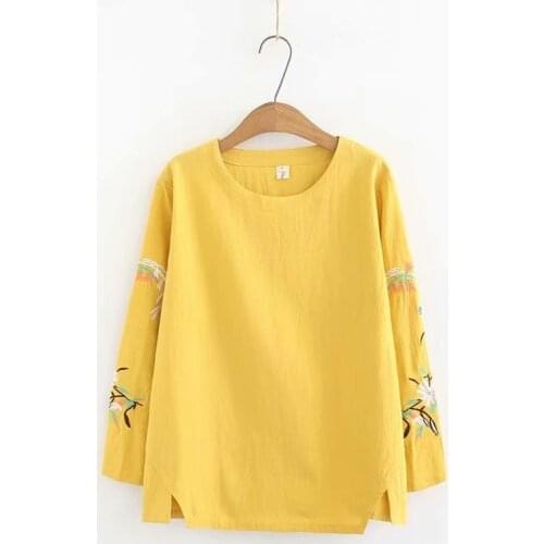 Plus size 4XL Embroidered long sleeve women t shirt 2019 O Neck t-shirt women tops tshirt spring & autumn tee shirt femme