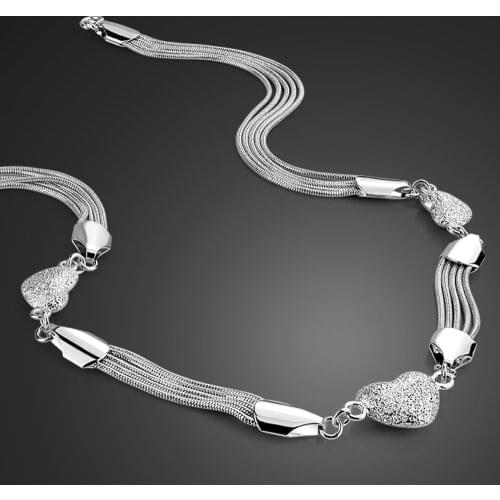 New Fashion Genuine100% 925 Sterling Silver Heart Pendant Necklace Women Solid Silver Choker Tassel Set Necklace Jewelry