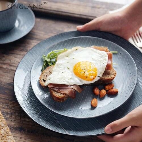 1PC KINGLANG Retro Japanese Style Charger Platter Ceramic Dinner Dish Meat Plate Western Breakfast Tray QINGX