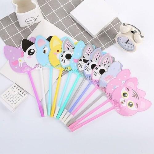 20 PCs Cartoon Fan Pen Creative Korean Version Unicorn Fan Gel Pen Cute Cat Water-Based Paint Pen