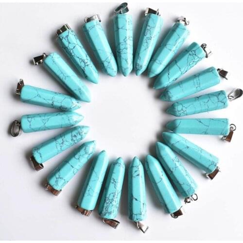 2020 Fashion Hot Selling pendulum hexagonal pillar Charms Stone Pendants Teardrop 24Pcs/lot Wholesale Free shipping