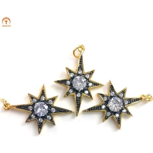 5pcs Polaris Star Pendant Shiny Zircon Necklaces For Women Jewelry Gold Small Star Pendant DIY Earrings Necklace Jewelry Charm