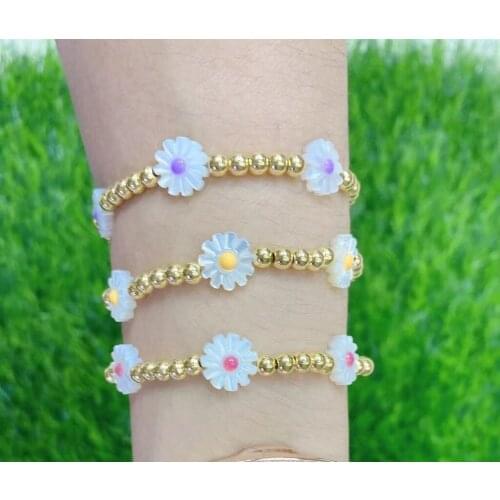5Pcs Luxury new designs Daisy bracelet, gold beads flower shaped shell bracelet jewelry for gift