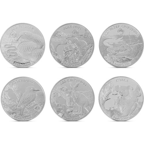 6pcs/lot Australia Animal Silver Coin Koala kookaburra Snake Silver Plated Coins Souvenir Gifts