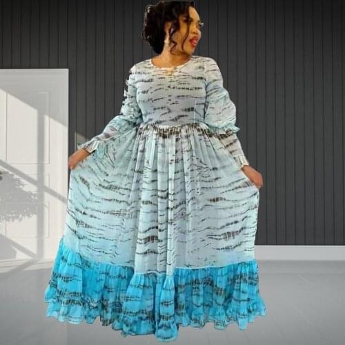 Abaya Dubai African Design Flared Sleeves Loose Robe Gowns Muslim Dress Stitching skirt Lady Party American Clothing