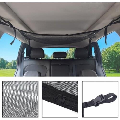 Car Ceiling Storage Net Pocket - Universal Car Roof Interior Luggage Net Bag With Zipper, Trunk Storage Interior Accessories
