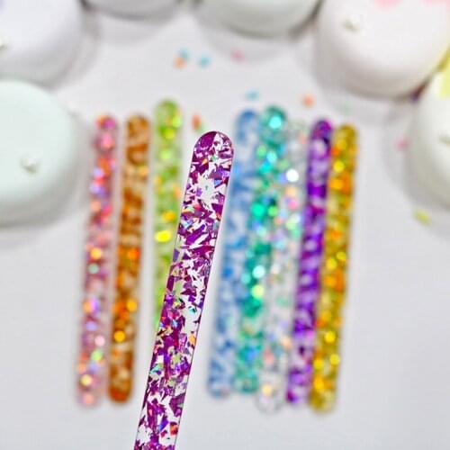 10pcs Glitter Acrylic Ice Cream Sticks Popsicle Jelly Color Scrub DIY Ice Cream Stick Popsicle Craft Model Tool Cupcake Toppers
