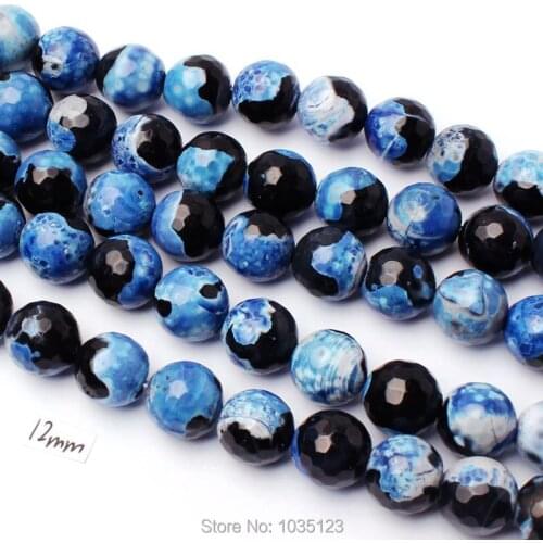 High Quality 12mm Natural Blue Black Agates Faceted Round Shape DIY Gems Loose Beads Strand 15" Jewellery Creative Making w3315