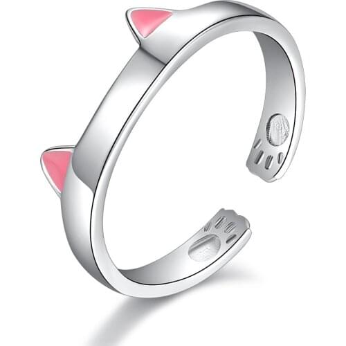CHR12 925 sterling silver fashion cute cat animal ladies`finger rings jewelry female party open ring Christmas gift no fade