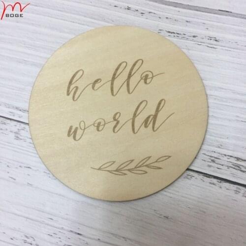 20pcs Engraved Hello World Newborn Photography Gift Wooden Round Baby Announcement Wooden Sign
