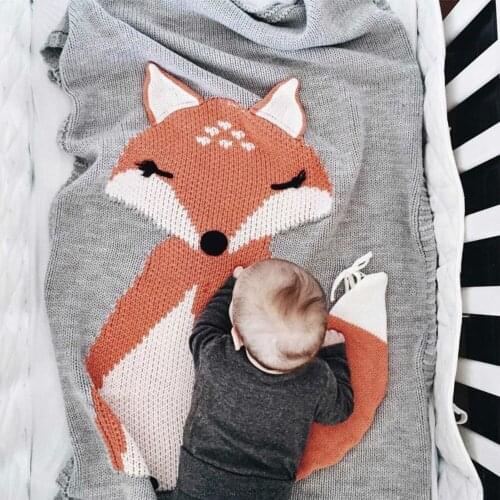 Baby Fox Knitted Cute Animal Blankets Swaddle Bath Towel Play Mat Sofa Stroller Cover Toddler Bedding Newborn Receiving Blanket