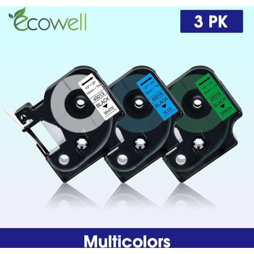 Ecowell 12mm*7m Compatible for Dymo D1 45013 45016 45019 Mixed color Set printer ribbon label for Dymo Label Manager 160 280 100