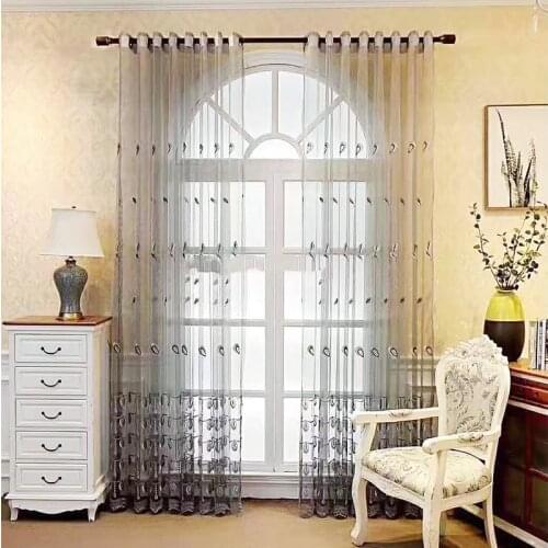 European Gray Embroidered Tulle Curtains for Living Room Bedroom Window Screen Purple Luxury Sheer Voile in Kitchen Decoration