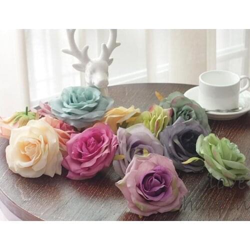 Artificial flower Rose Heads 10 cm curling oil painting Wedding Party Diy Jewlery Brooch Headwear Korean style Big Horn Rose