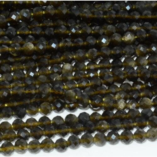 Natural Golden Sheen Obsidian Faceted Round Beads 3.5mm