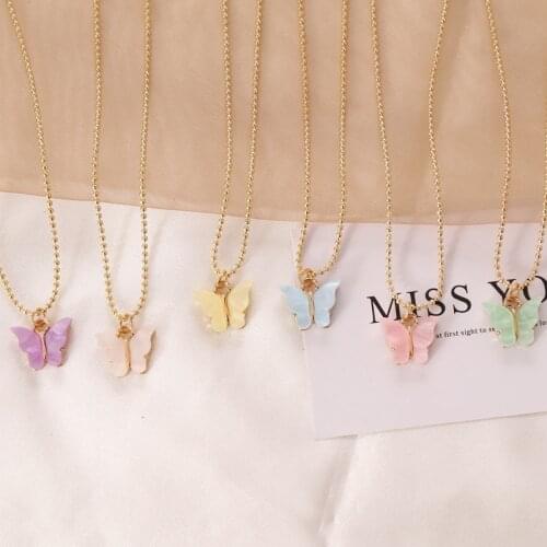 Sweet Cute Butterfly Pendant Necklace for Women Statement Necklace Gold Color Beads Chain Clavicle Chain Fashion Party Jewelry