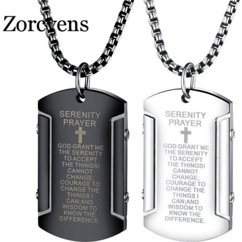 ZORCVENS Black and Silver Color Stainless Steel Cross Bible Tap Pendant Necklace for Man