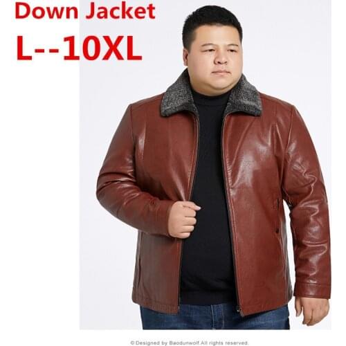10XL 9XL 8XL 6X Mens Leather Down Jacket Winter Thick Hood Detached Warm Waterproof Big Raccoon Fur Collar For -30 degrees