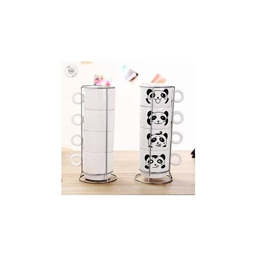 Eiffel Tower Cat animal Coffee Cup Set ceramics Mugs with Iron shelf creative Drinkware Coffee Tea CupsSimple Home Office Coffee