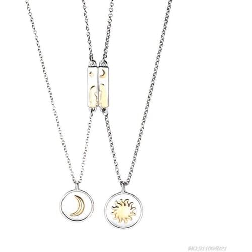 2 Pcs Sun Moon Star Lovers Necklace Couple Neck Chain Lightweight Simple Pendant for Men Women Valentines Gifts au18 wholesales