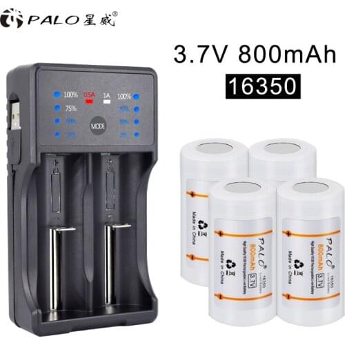 PALO 3.7V 800mAh 16340/16350 Lithium Li-ion Rechargeable Battery batteria batteries With Intelligent Charger for AA AAA 18650