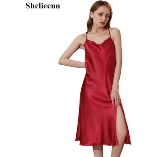Sexy Long Sleep Dress Satin Rayon Sleepwear Solid Color Nightgown Women Summer Sleeveless Nightdress Women Nightwear Bath Gown