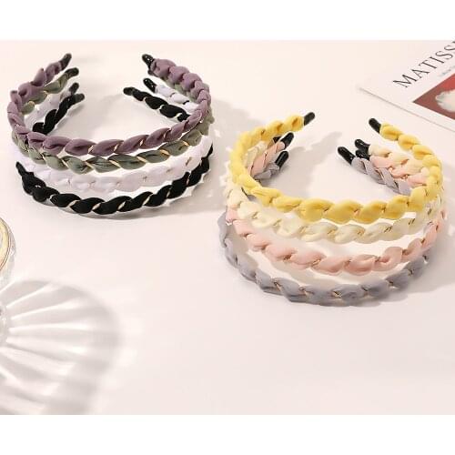 New Fashion All-match Bright Silk Fabric Sweet Candy Color Metal Hair Band Headband for Women Girl Accessories Headwear