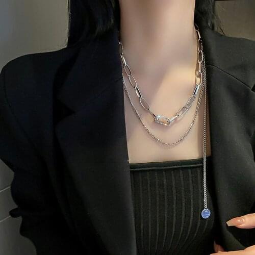 QiLuxy Multilayer Chian Zircon Pendant Choker Necklaces for Women Fashion Punk Hip Hop Chain Necklaces Party Jewelry