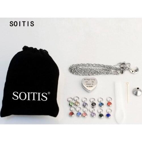 SOITIS 4 kinds Customize Heart Birthstone Urn Necklace Ash Holder Keepsake For Family Member Memory Gift Mini Cremation Pendant