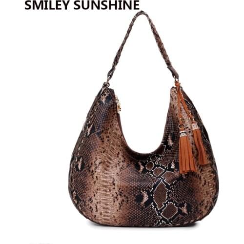 Womens Fashion Snake Print Big Women Bags Vintage Large Hobo Brown Shoulder Bag Female Purse and Handbags Ladies Hand Bags 2021