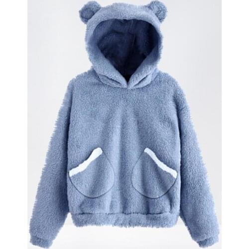 Warm Solid Color Ear Hooded Sweatshirt Winter Sweatshirt Autumn Winter Hooded