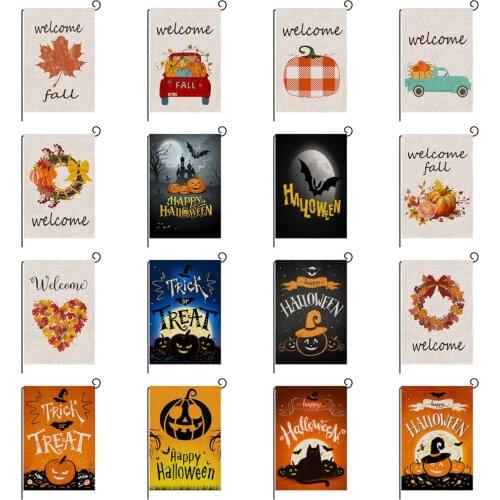 1pcs 47x32cm Halloween Decoration Linen Maple Leaf Pumpkin Pattern Garden Flag Patio Decor Thanksgiving Party Props Supplies