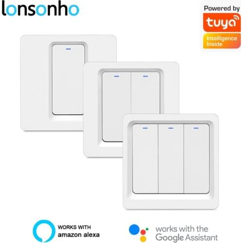Lonsonho Tuya WiFi Smart Switch EU 220V With / No Neutral Wireless Push Button Switches Compatible Alexa Google Home Mini