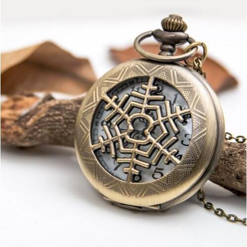 Vintage Bronze antiques snow Fashion quartz Hollow out Modern clock Necklace pocket watches gift PO878