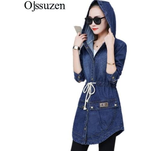S-3XL Plus Size Jacket Jeans Women 2019 Autumn Spring Ladies Denim Jacket Long Sleeve Hooded Coats Outwear Jeans Coat Female