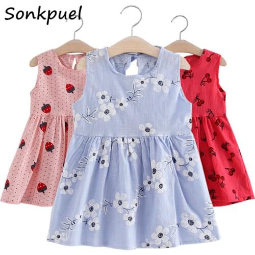 1-5 Years Baby Girls Sleeveless Princess Dresses Summer Kids Floral Printed Dress Girl Pure Cotton Dress Children Clothing 2021