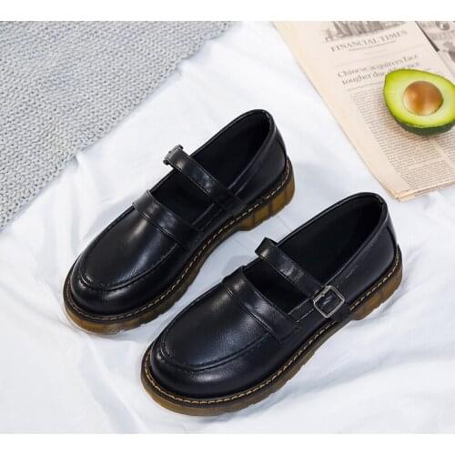 2021 New Buckle Rubber Platform Shoes Woman Mary Janes Women Shoes Oxfords Female Flats Leather Slip on Sewing Ladies Shoes