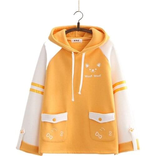 Winter Womens Fresh Sweet Fleece Sweatshirts Hooded Loose Cotton Hoodies Long Sleeve Girl Casual Pullovers 2010053