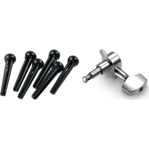 1 Set Acoustic Guitar Bridge Pins Saddle Nut Parts & 6 Pieces Silver Acoustic Guitar Machine Heads Knobs