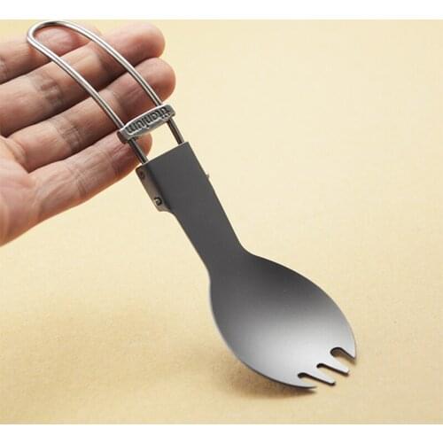 1PC Titanium Alloy Western Knife Spoon Kit Camping Portable Folding Spoon Cutlery Utensils Cookware EDC Outdoor Pocket Tool