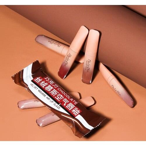 1pc Chocolate Lip Glaze Mist Velvet Air Texture Waterproof & Sweat Proof No Makeup No Fading Lipstick Easy To Color Lip Gloss
