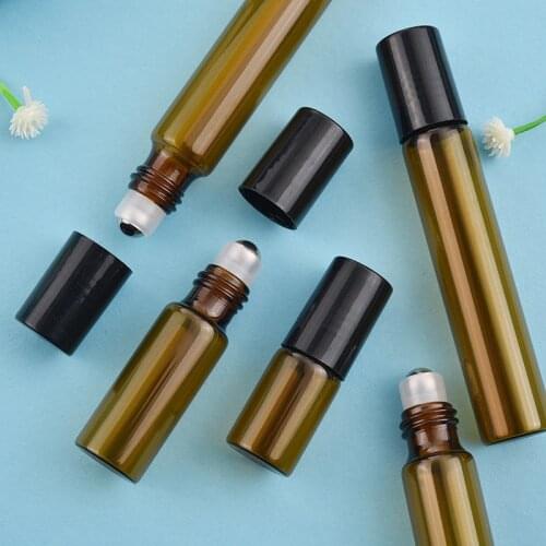 20pcs/lot 3ML 5ML 10ML Mini Roll on Bottle for Essential Oils Refillable Perfume Containers with Stainless Steel Roller Ball