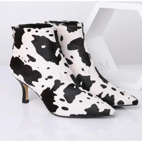 LAIGZEM 2020 FASHION Women Boots Kitten Heels Zebra Snake Booties Winter Ladies Quality Shoes Botines Mujer Size 34-39